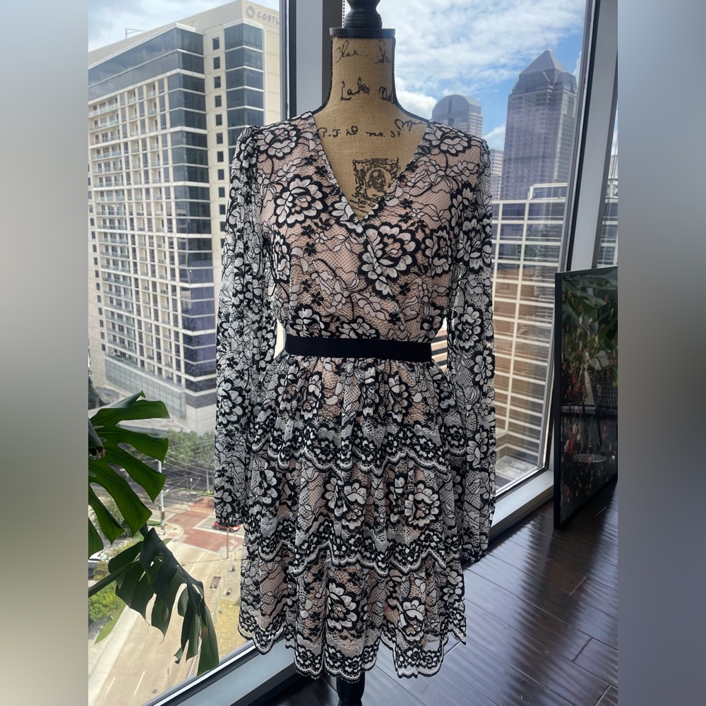 Forever Unique Black and White Floral Lace Dress